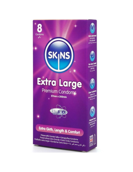 SKINS - YPAČ DIDELIS PREMIUM KLASĖS PREZERVATYVŲ PAKUOTĖ, 8 vnt.