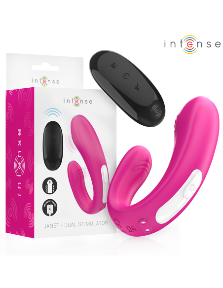 INTENSE - JANET DUAL U-FORMOS STIMULIATORIAUS IR VIBRATORIAUS SU NUOTOLINIO VALDYMO PULTU, ROŽINIS