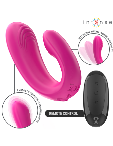 INTENSE - JANET DUAL U-FORMOS STIMULIATORIAUS IR VIBRATORIAUS SU NUOTOLINIO VALDYMO PULTU, ROŽINIS