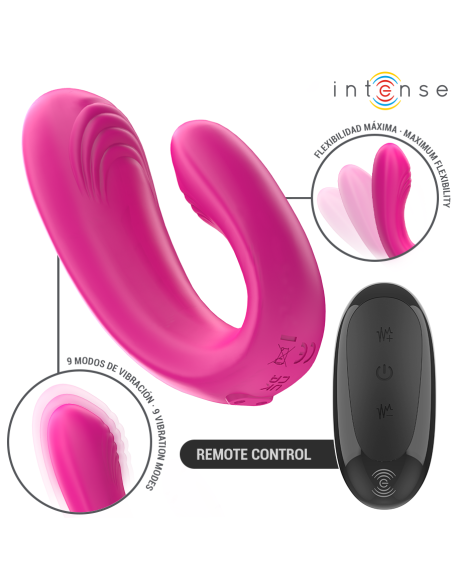INTENSE - JANET DUAL U-FORMOS STIMULIATORIAUS IR VIBRATORIAUS SU NUOTOLINIO VALDYMO PULTU, ROŽINIS