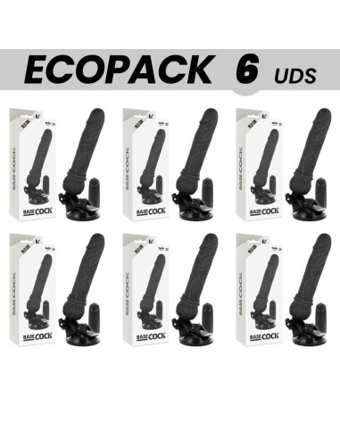 ECOPACK 6 VIENETAI - BASECOCK REALISTINIS VIBRATORIUS SU NUOTOLINIO VALDYMO VALDYMU, JUODAS, 19,5 CM -O- 4 CM