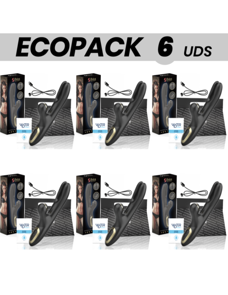 ECOPACK 6 VIENETŲ - IBIZA DVIGUBAS VIBRATORIUS SU UŽSPAUDŽIAMU JUODAS