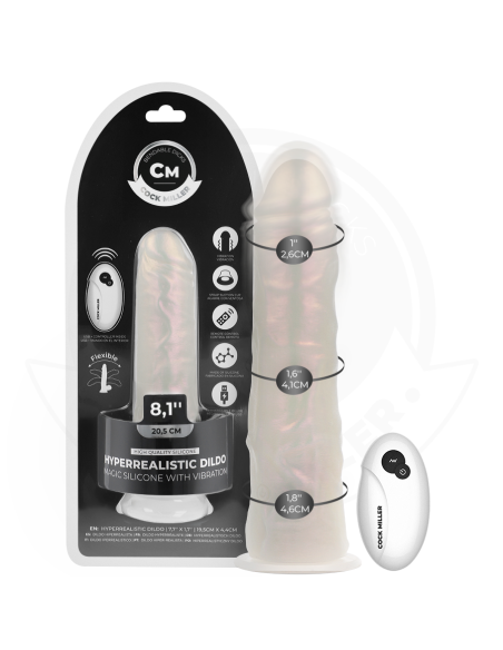 COCK MILLER - DILDO WITH SUCTION CUP, LIGHTS AND VIBRATION WITH REMOTE CONTROL WHITE 20.5 CM