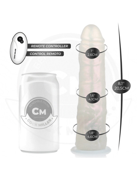 COCK MILLER - DILDO WITH SUCTION CUP, LIGHTS AND VIBRATION WITH REMOTE CONTROL WHITE 20.5 CM