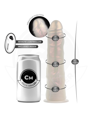 COCK MILLER - Dildo su siurbtuku, apšvietimu, vibracija ir nuotolinio valdymo pultu, baltas, 20,5 cm