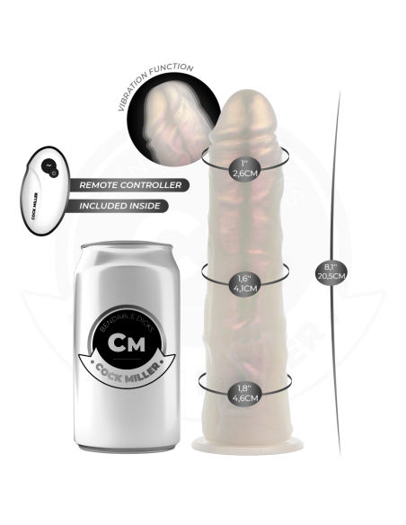 COCK MILLER - Dildo su siurbtuku, apšvietimu, vibracija ir nuotolinio valdymo pultu, baltas, 20,5 cm