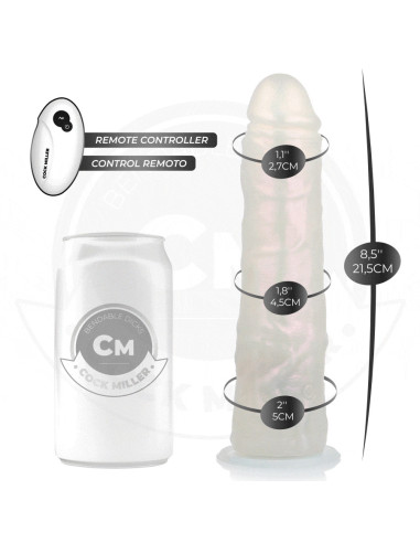 COCK MILLER - DILDO WITH SUCTION CUP, LIGHTS AND VIBRATION WITH REMOTE CONTROL WHITE 21.5 CM