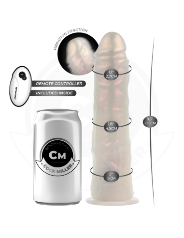COCK MILLER - DILDO WITH SUCTION CUP, LIGHTS AND VIBRATION WITH REMOTE CONTROL WHITE 21.5 CM
