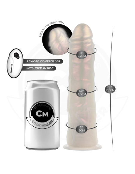 COCK MILLER - Dildo su siurbtuku, apšvietimu, vibracija ir nuotolinio valdymo pultu, baltas, 21,5 cm