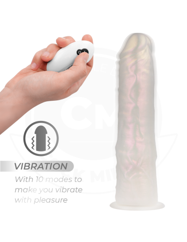 COCK MILLER - Dildo su siurbtuku, apšvietimu, vibracija ir nuotolinio valdymo pultu, baltas, 21,5 cm