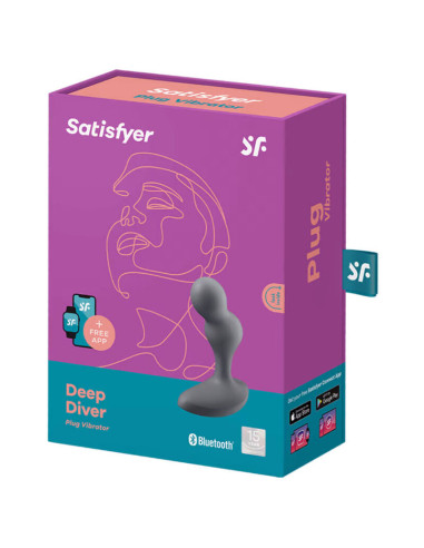 SATISFYER - DEEP DIVER VIBRATING PLUG APP GREY
