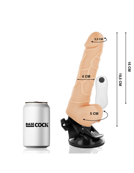 BASECOCK - REALISTINIS VIBRATORIUS SU NUOTOLINIO VALDYMO VALDYMU, NATŪRALUS, SU SĖKLĖLĖMIS 19,5 CM -O- 4 CM