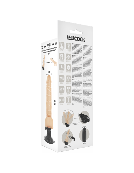 BASECOCK – REALISTINIS VIBRATORIUS SU NUOTOLINIO VALDYMO VALDYMU, ODOS IŠMAŠA 18,5 CM – O – 4 CM