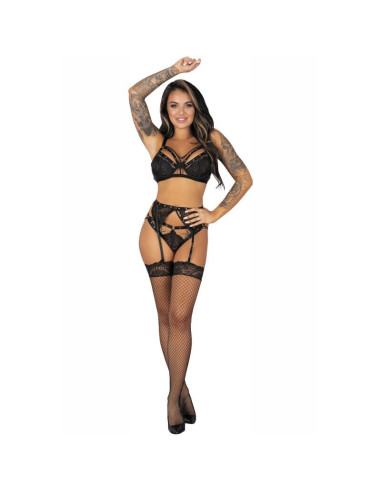 LIVCO CORSETTI FASHION - POJZON LC 90670 BRA GARTER BELT STOCKINGS PANTY BLACK L-XL