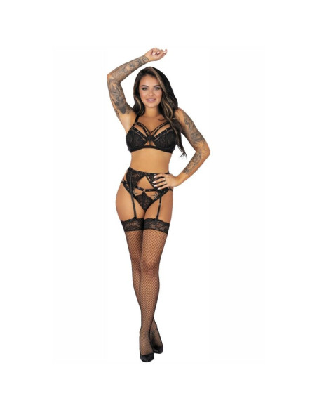 LIVCO CORSETTI FASHION - POJZON LC 90670 BRA GARTER BELT STOCKINGS PANTY BLACK L-XL