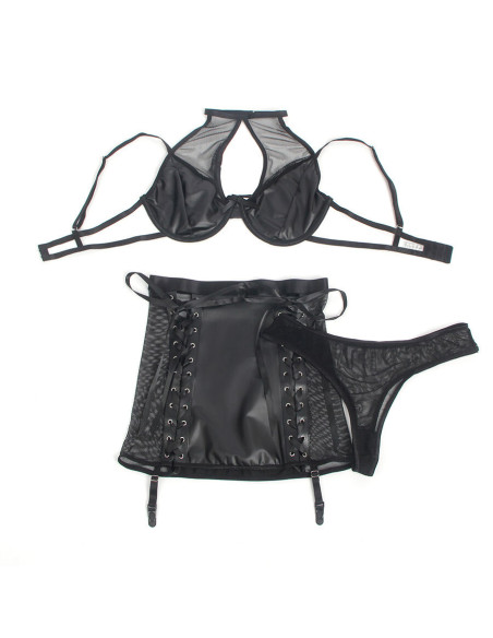 SUBBLIME - 957582 LEATHER BRA AND SKIRT SET BLACK S-M