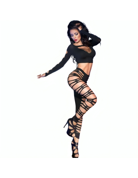 CHILIROSE - CR 3654 TOP and LEGGINS BLACK S-M