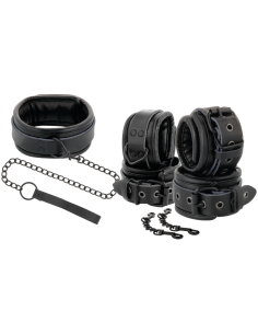 DARKNESS - BLACK LEATHER HANDCUFFS AND COLLAR 2