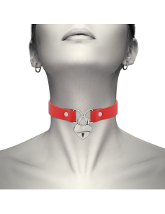 COQUETTE CHIC DESIRE - RED VEGAN LEATHER NECKLACE WITH HEART ACCESSORY WITH KEY 2