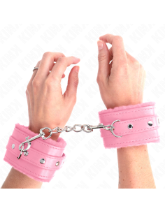 KINK - PREMIUM FUR LINED WRIST RESTRAINTS PINK WITH PINK BELT ADJUSTABLE 17-29 CM X 6 CM
