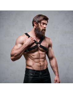 FETISH SUBMISSIVE ATTITUDE - MENS ADJUSTABLE ECO-LEATHER CROSS CHEST BULLDOG HARNESS 2