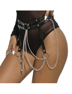 SUBBLIME - LEATHER RING CHAINBELT BLACK ONE SIZE 2