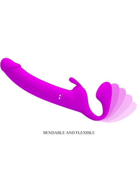 PRETTY LOVE – „ZANINI“ BE PĖDSAKŲ STRAP-ON, 10 VIBRACIJOS POJŪČIŲ, VIOLETINIS