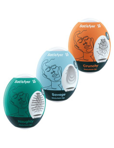 SATISFYER - 3 MASTURBATOR EGGS NAUGHTY, SAVAGE and CRUNCHY