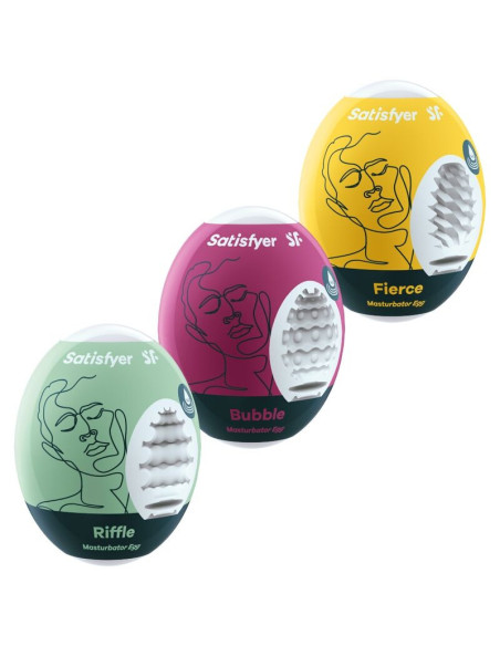 SATISFYER - 3 masturbatoriaus kiaušiniai: RIFFLE, BUBBLE ir FIERCE