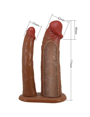 PRETTY LOVE - YAIRON DOUBLE PENIS SLEEVE WITH 4 CM EXTENSION MULATTO