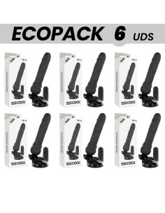 ECOPACK 6 VIENETAI - BASECOCK REALISTINIS VIBRATORIUS SU NUOTOLINIO VALDYMO VALDYMU, JUODAS, 19,5 CM -O- 4 CM