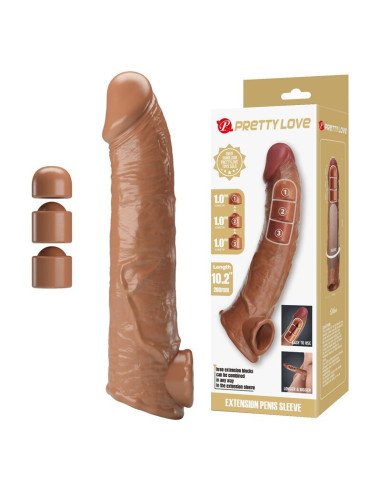 PRETTY LOVE - ADJUSTABLE PENIS EXTENSION SLEEVE 26 CM Ø 4 CM BROWN