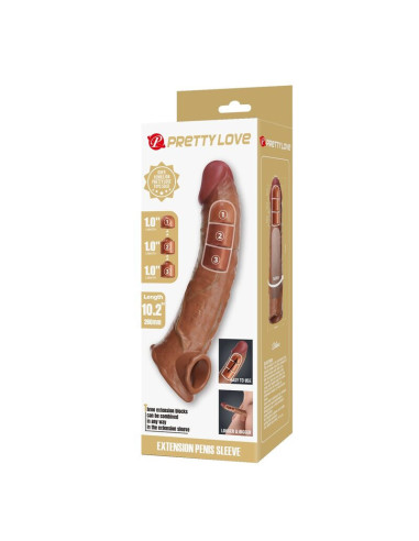 PRETTY LOVE - ADJUSTABLE PENIS EXTENSION SLEEVE 26 CM Ø 4 CM BROWN