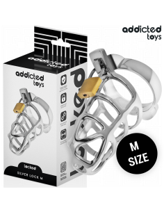 ADDICTED TOYS LOCKED - SILVER LOCK PENIS CAGE METAL SIZE M