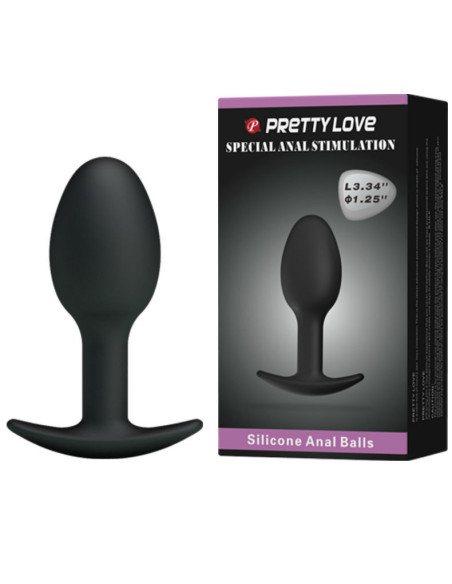 PRETTY LOVE – silikoninis analinis kamštis 6,5 cm, juodas