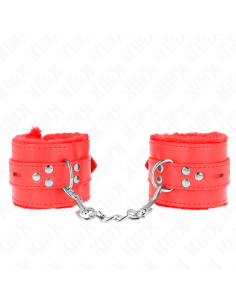 KINK - FUR LINED WRIST RESTRAINTS WITH SQUARE HOLES RED AND RED BELT ADJUSTABLE 17-29 CM X 6 CM 2